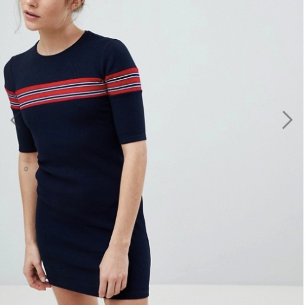 Asos Pull&Bear Ribbed Stripe Detail Jersey Dress